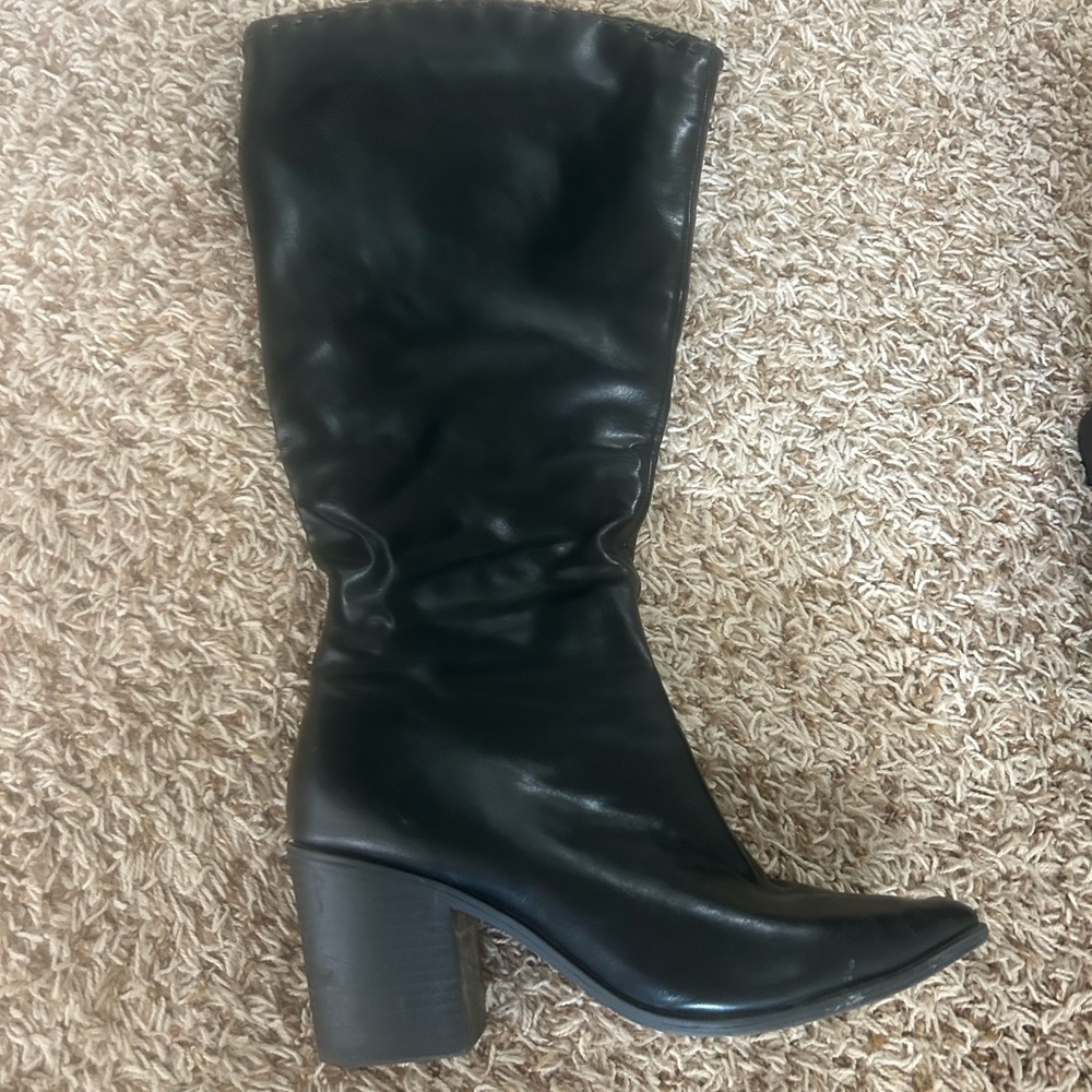 Classic Black Extra Wide Calf Knee-High Block Heel Women's Boots
